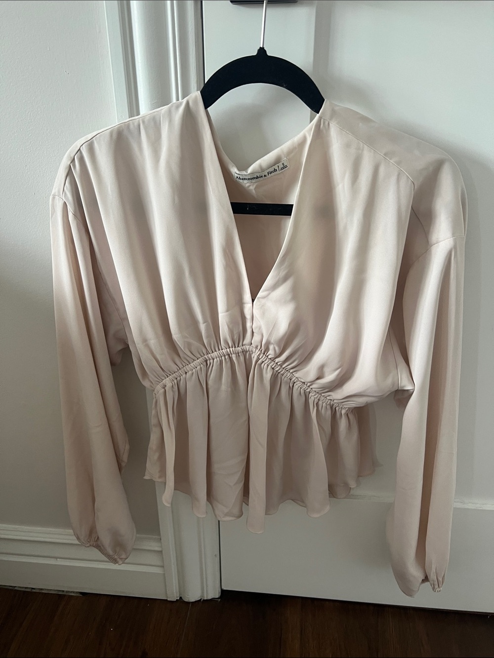 Abercrombie & Fitch Cream V-Neck Peplum Blouse